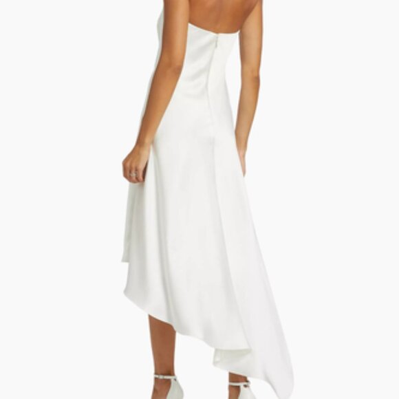 Amsale - Asymmetric Satin Strapless Midi-Dress - Picture 5 of 8